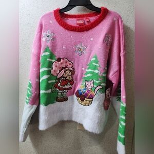 Strawberry Shortcake Embellished Christmas Sweater Midweight Women's XL Sequins
